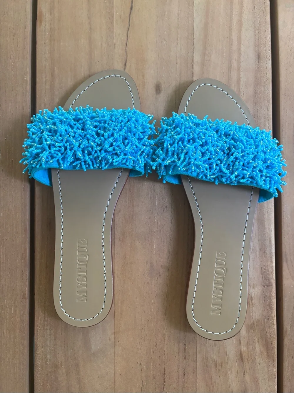 NEW MYSTIQUE Blue Beaded Leather Sandals Flip Flops Size 8